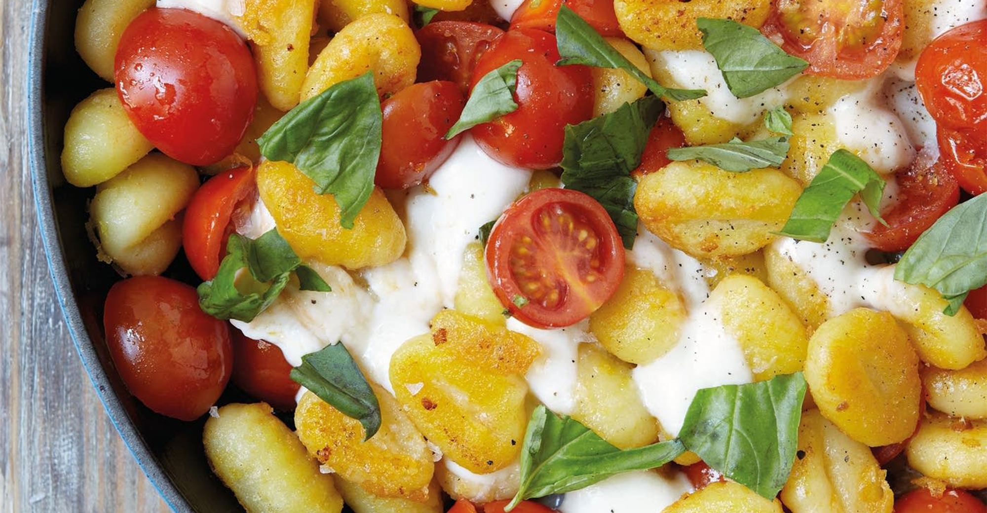 Pan-Fried Gnocchi with Burst Tomatoes and Mozzarella