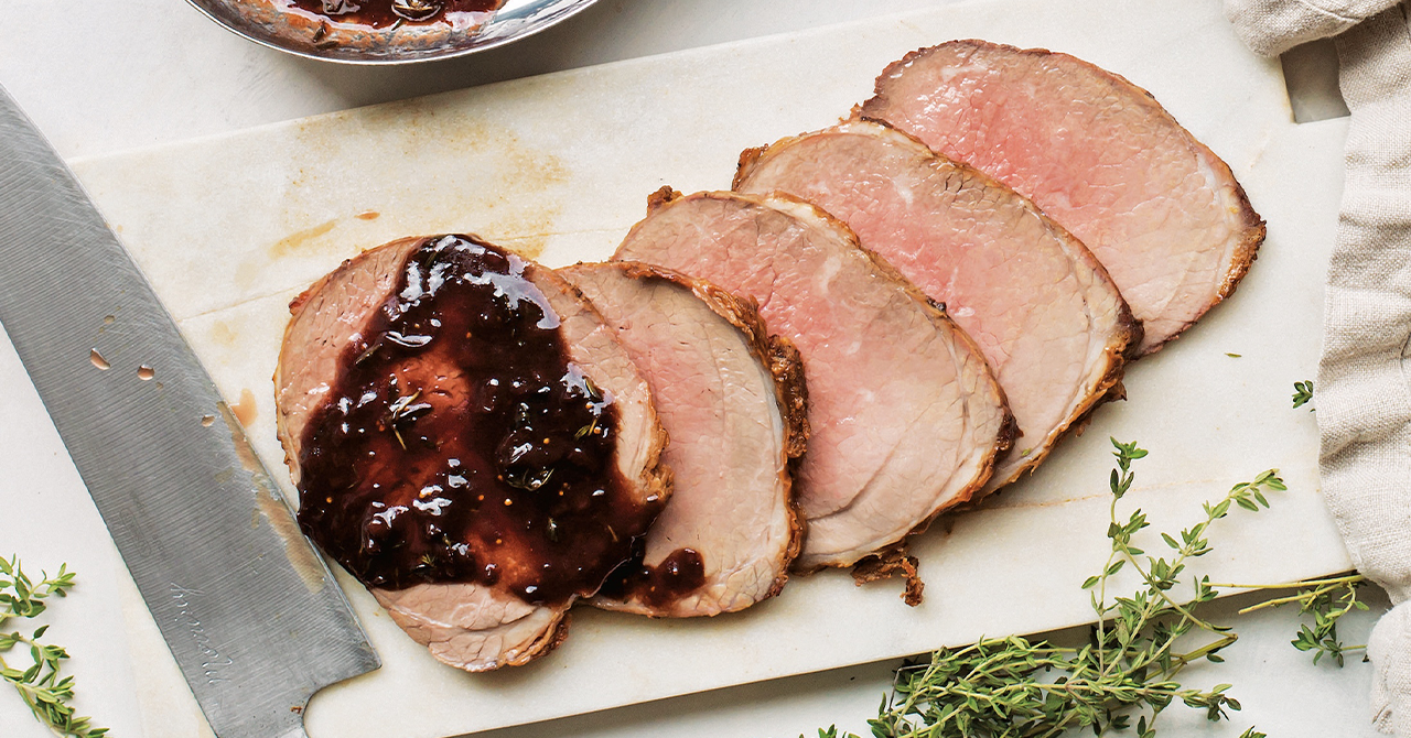 Roasted Pork Tenderloin with Red Wine Shallot Confit, spring dinner · Thyme  for Cooking