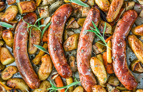 Oven Roasted Sausages with Caramelized Apples and Shallots