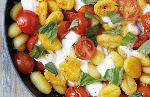 Pan-Fried Gnocchi with Burst Tomatoes and Mozzarella