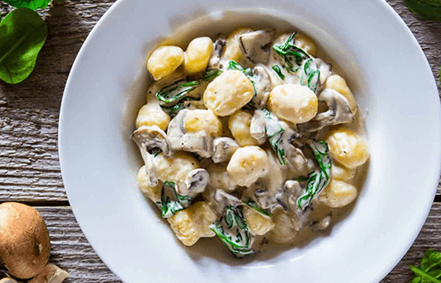 Roasted Gnocchi with Mushrooms and Spinach